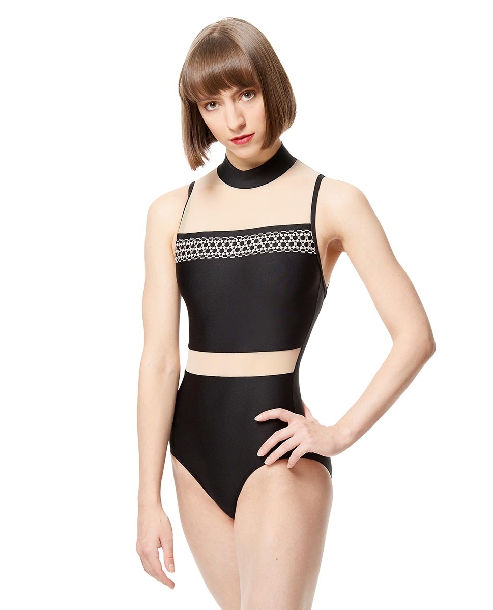 LUF589-women-embroidered-mesh-mock-neck-leotard-lia